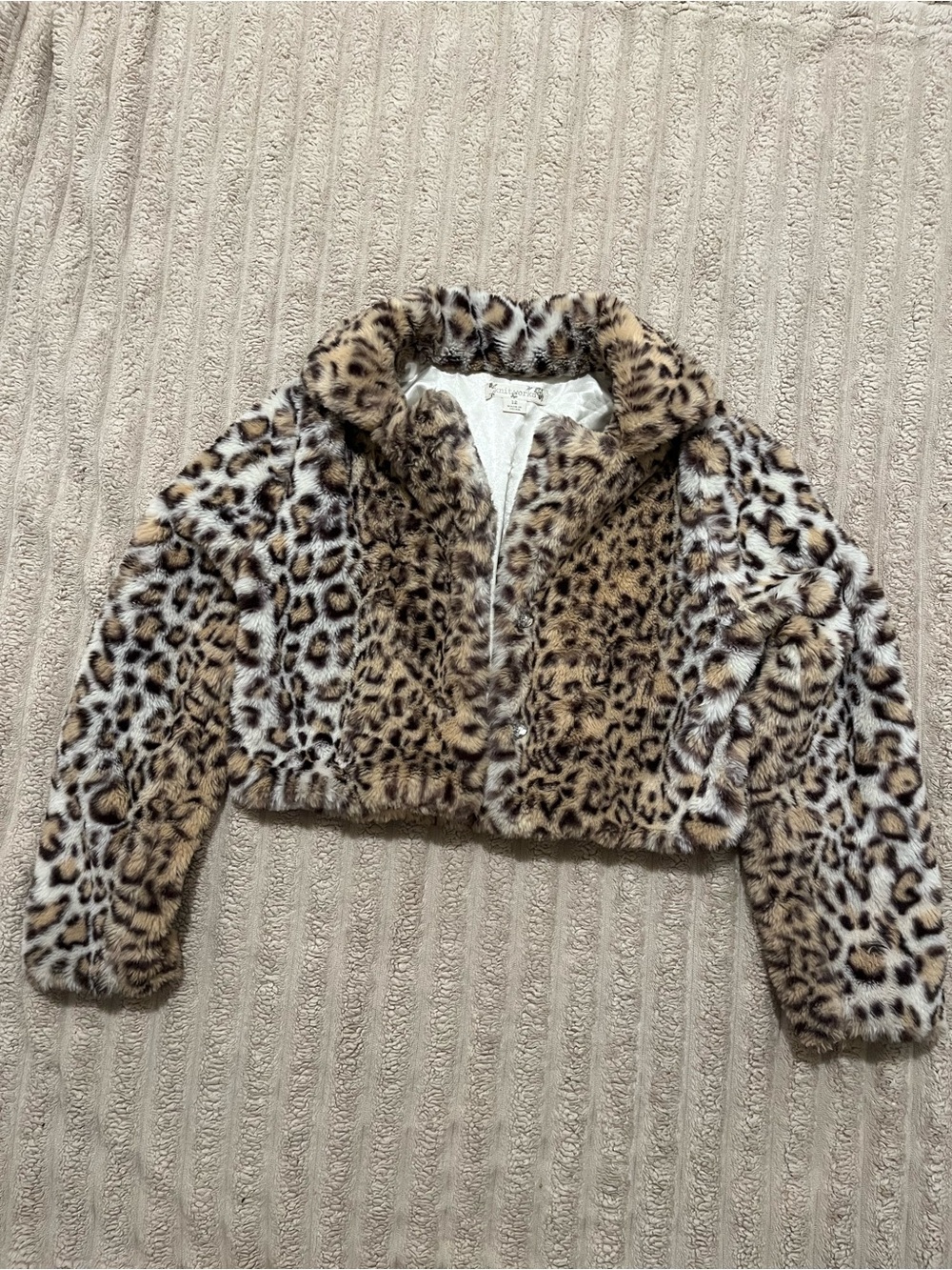 Knitworks Girls' Leopard Print Faux Fur Jacket - Brown/Tan